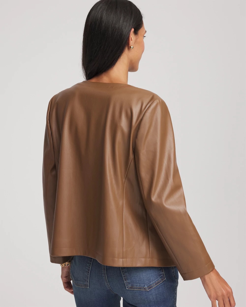 Chico's Floral Cutwork Faux Leather Jacket Chocolate Truffle