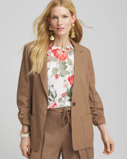 Chico's Linen Stretch Blazer Teakwood