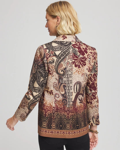 Chico's Artisanal Print Ponte Blazer Graphite Gray