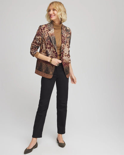 Chico's Artisanal Print Ponte Blazer Graphite Gray