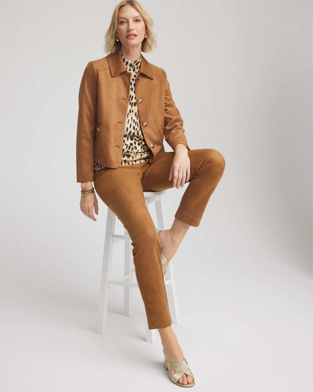 Chico's Suede Cropped Jacket Burnt Sienna