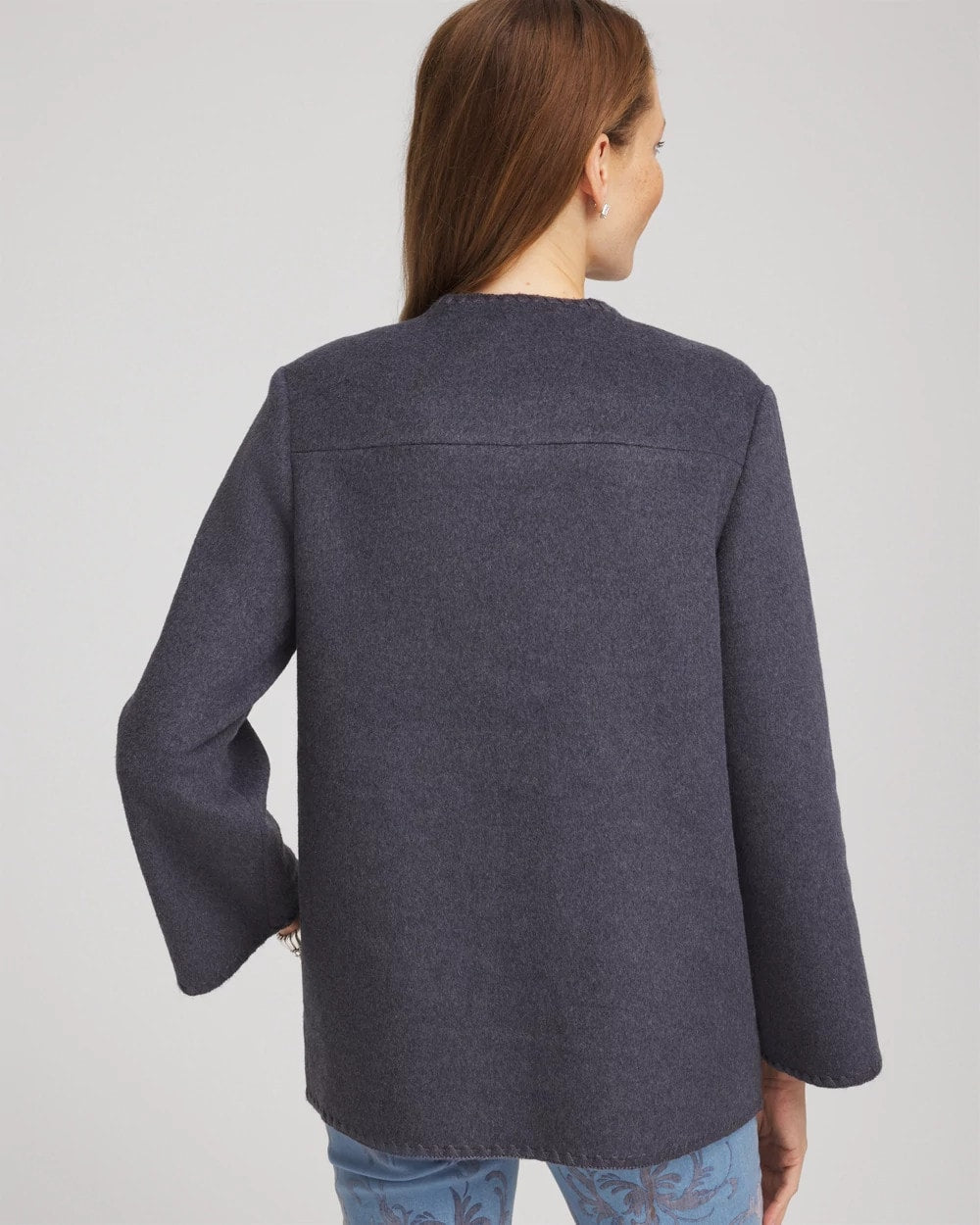 Chico's Wool Scarf Jacket Dark Denim Heather