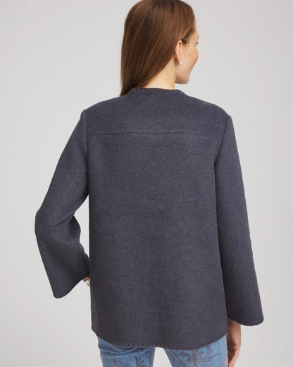 Chico's Wool Scarf Jacket Dark Denim Heather