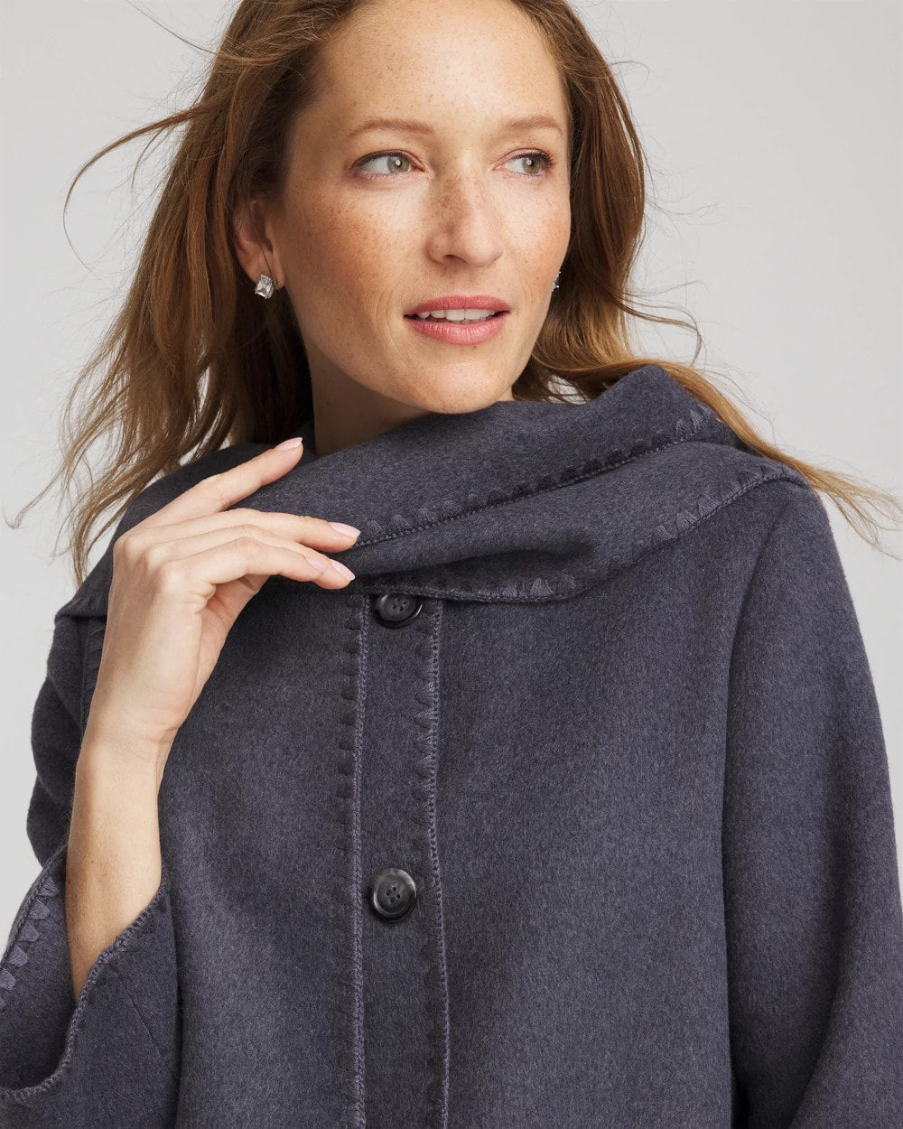 Chico's Wool Scarf Jacket Dark Denim Heather
