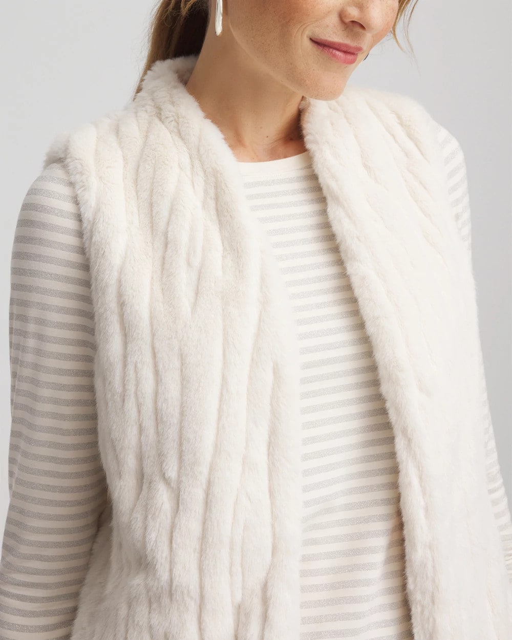 Chico's Elongated Faux Fur Vest English Cream
