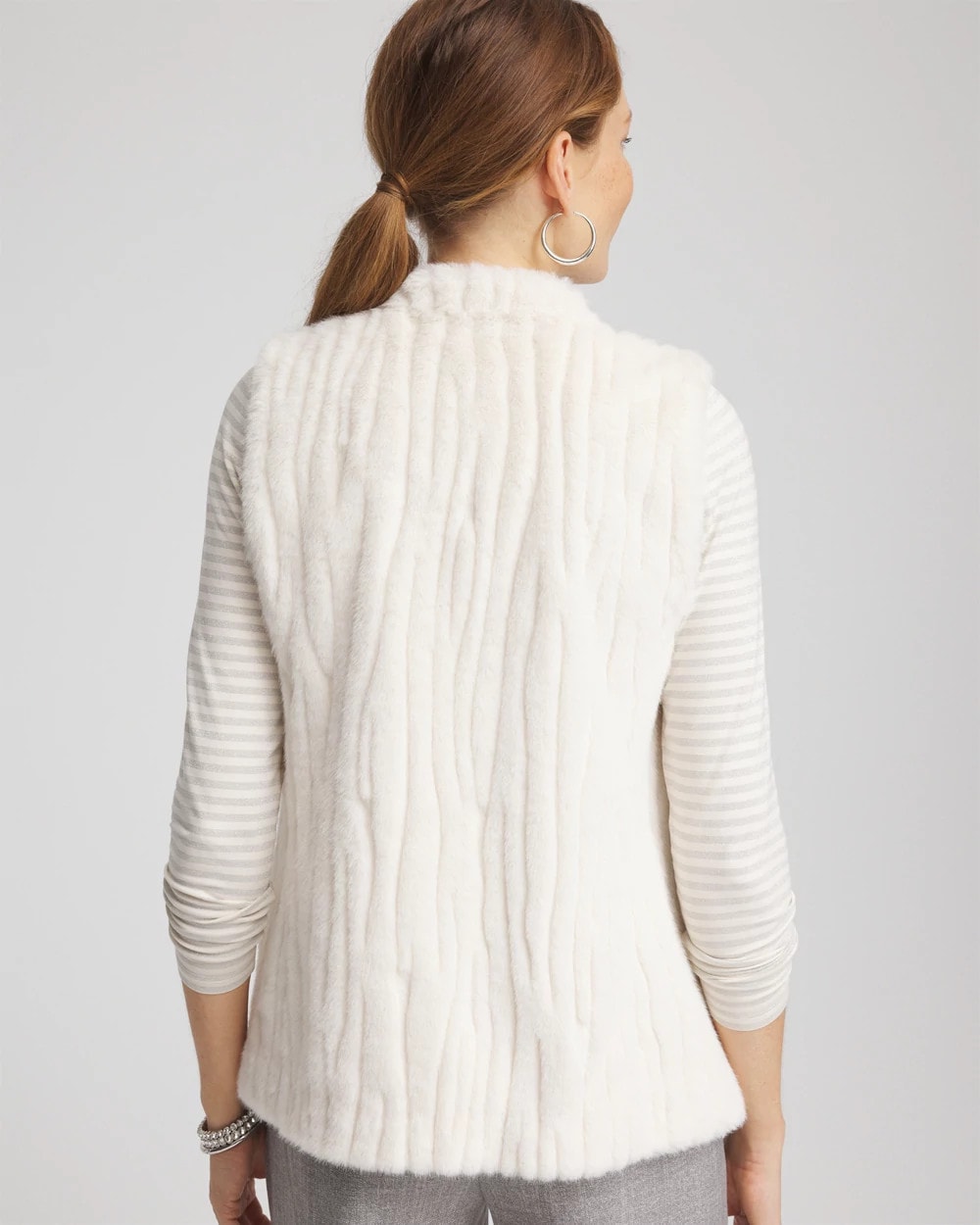 Chico's Elongated Faux Fur Vest English Cream