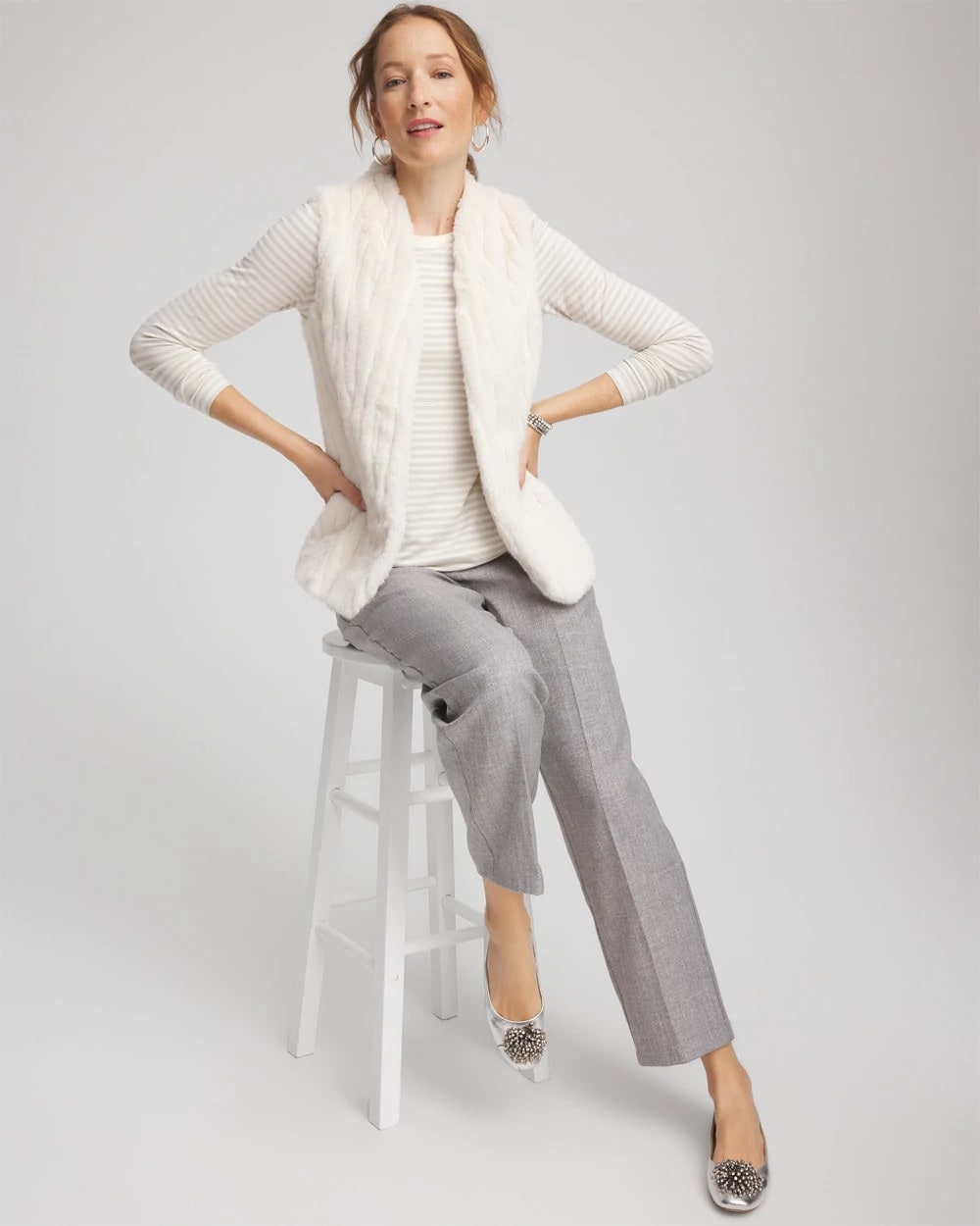 Chico's Elongated Faux Fur Vest English Cream