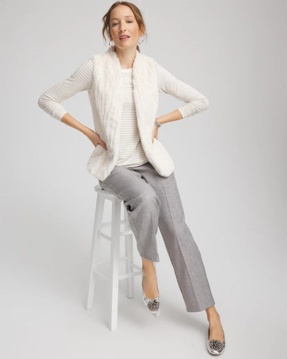 Chico's Elongated Faux Fur Vest English Cream