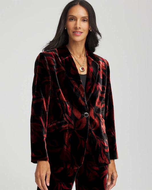 Chico's Velvet Printed Blazer Black