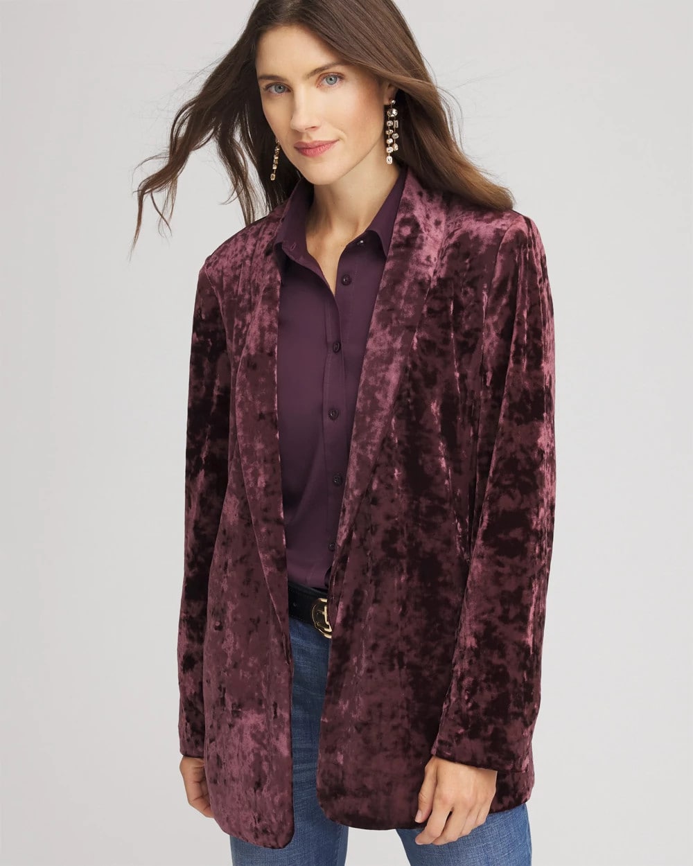 Chico's Crushed Velvet Blazer Night Bloom
