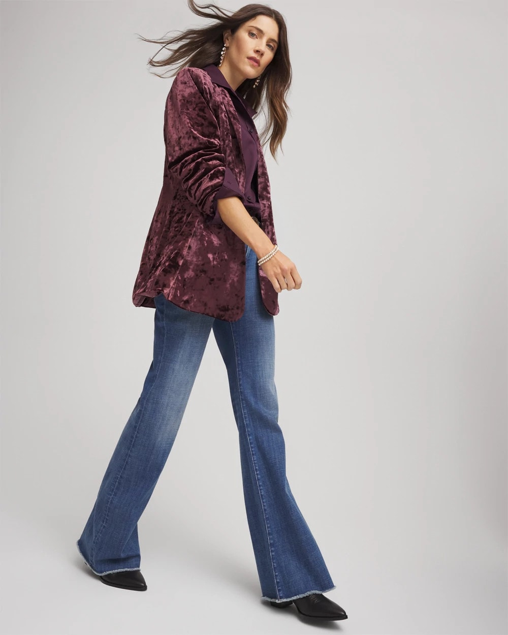Chico's Crushed Velvet Blazer Night Bloom