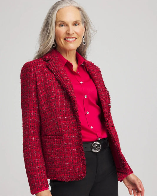 Chico's Red Tweed Sequins Blazer Red