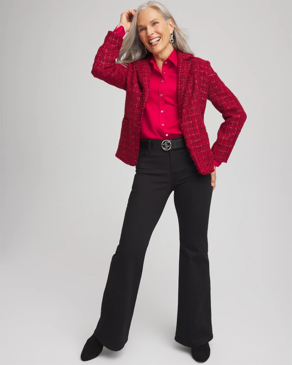 Chico's Red Tweed Sequins Blazer Red