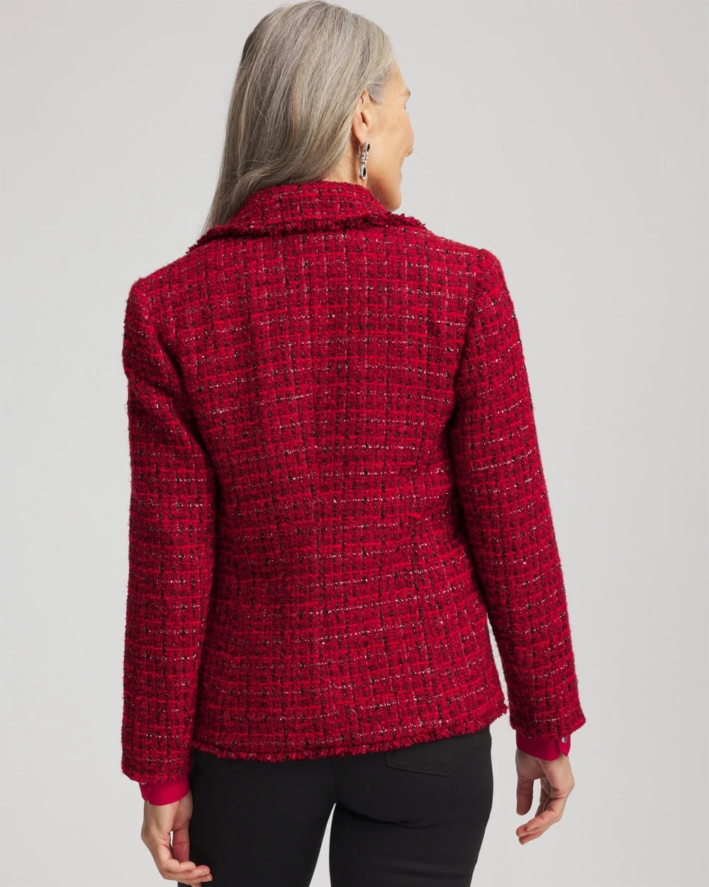 Chico's Red Tweed Sequins Blazer Red
