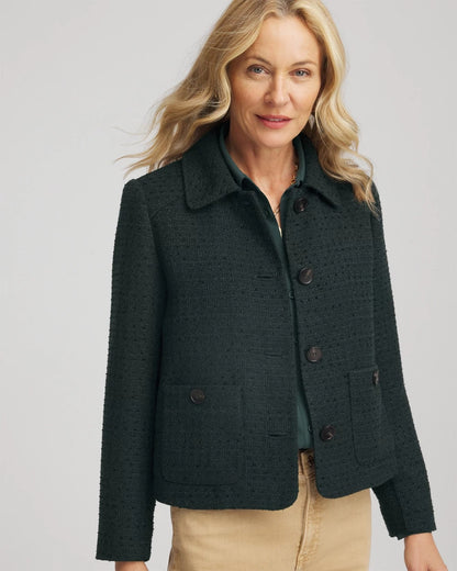 Chico's Tweed Cropped Jacket Darkest Spruce
