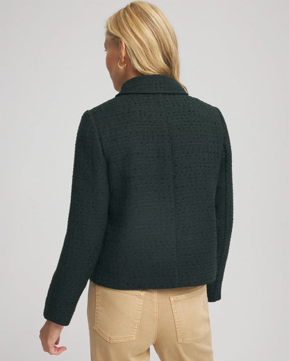 Chico's Tweed Cropped Jacket Darkest Spruce