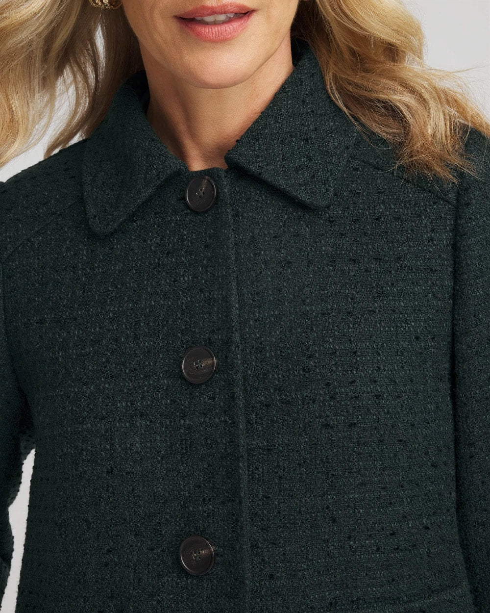 Chico's Tweed Cropped Jacket Darkest Spruce