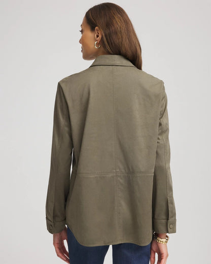 Chico's Suede Collared Long-Sleeved Shacket Nettle Leaf