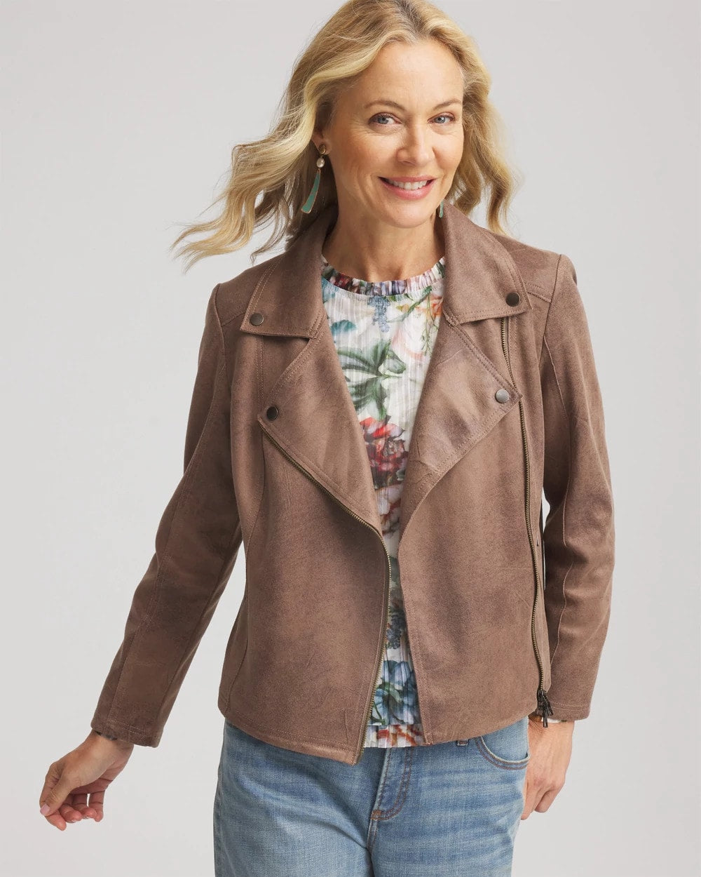Chico's Suede Moto Jacket Dried Mushroom
