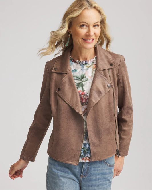 Chico's Suede Moto Jacket Dried Mushroom