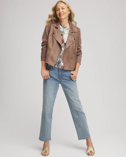 Chico's Suede Moto Jacket Dried Mushroom