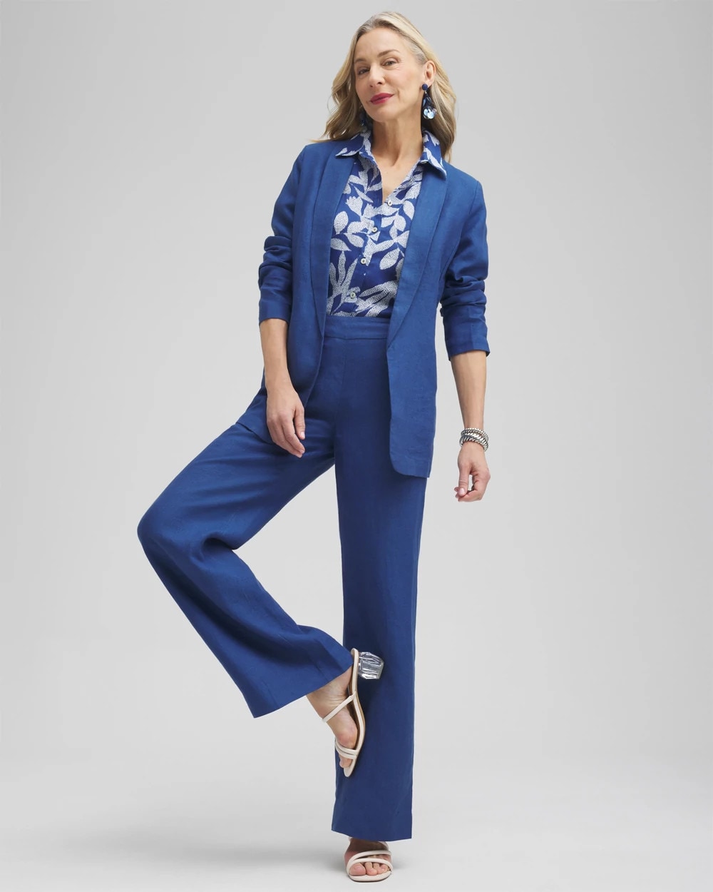 Chico's Linen Blazer Naval Indigo