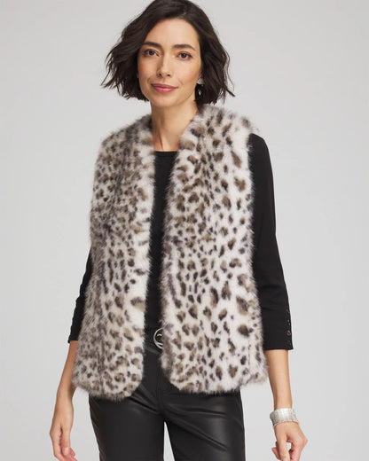 Chico's Snow Leopard Faux Fur Vest Cream