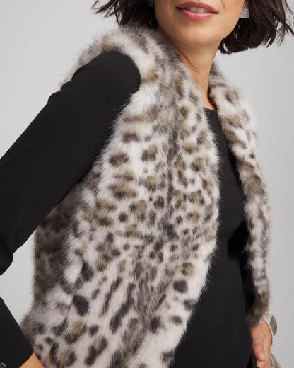 Chico's Snow Leopard Faux Fur Vest Cream