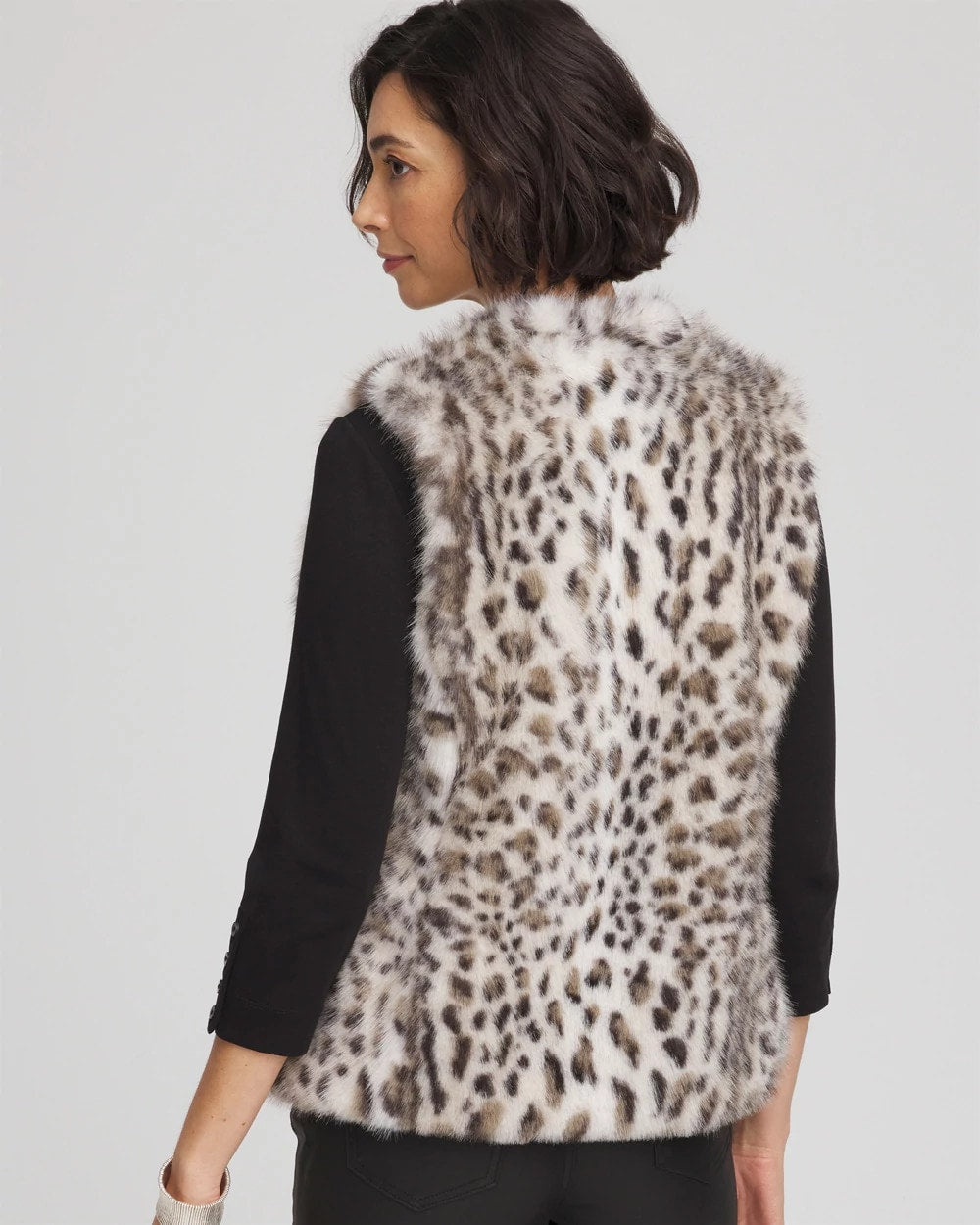 Chico's Snow Leopard Faux Fur Vest Cream