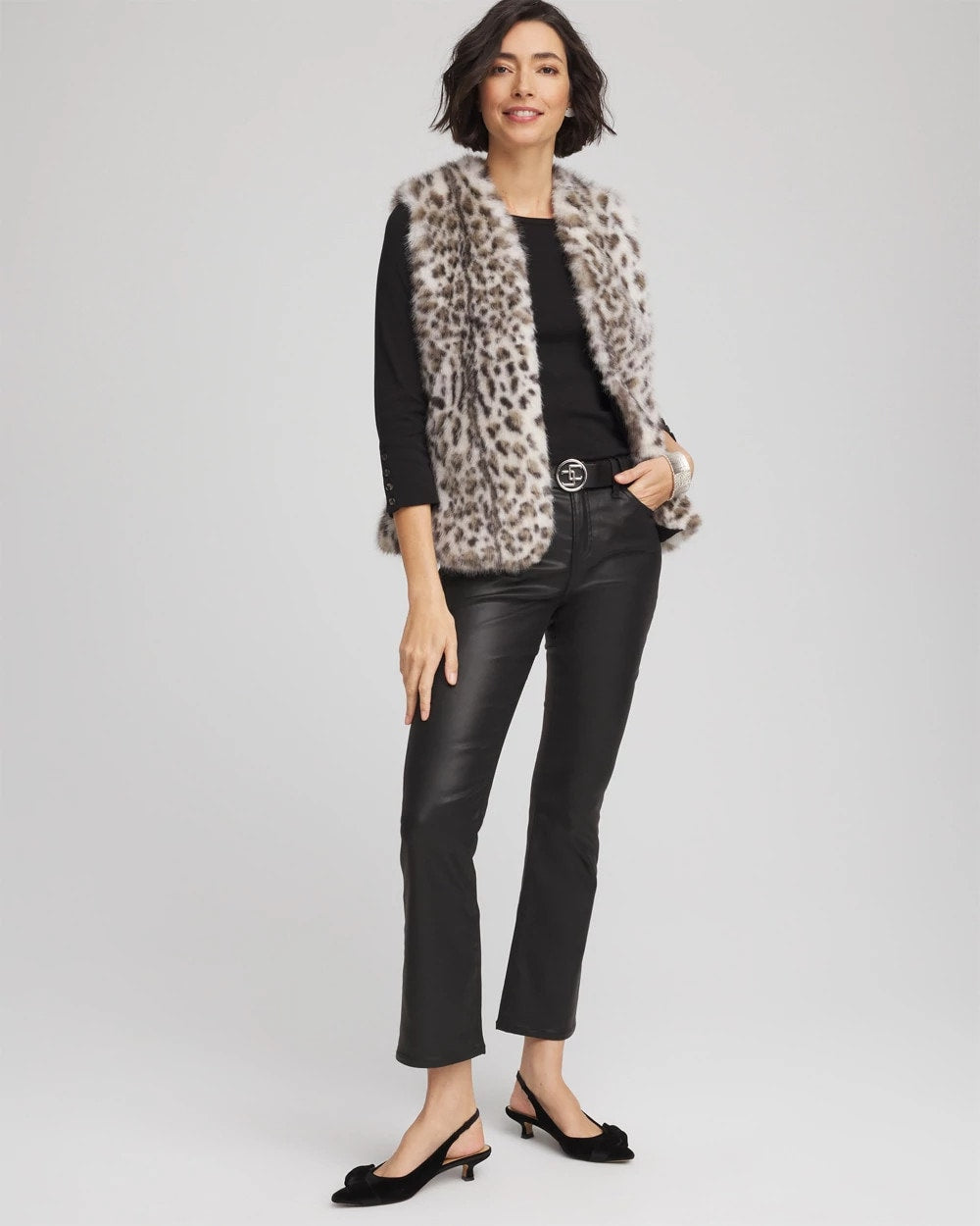 Chico's Snow Leopard Faux Fur Vest Cream
