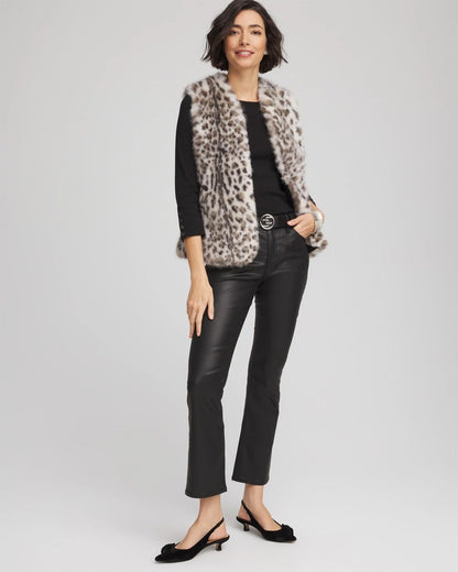 Chico's Snow Leopard Faux Fur Vest Cream