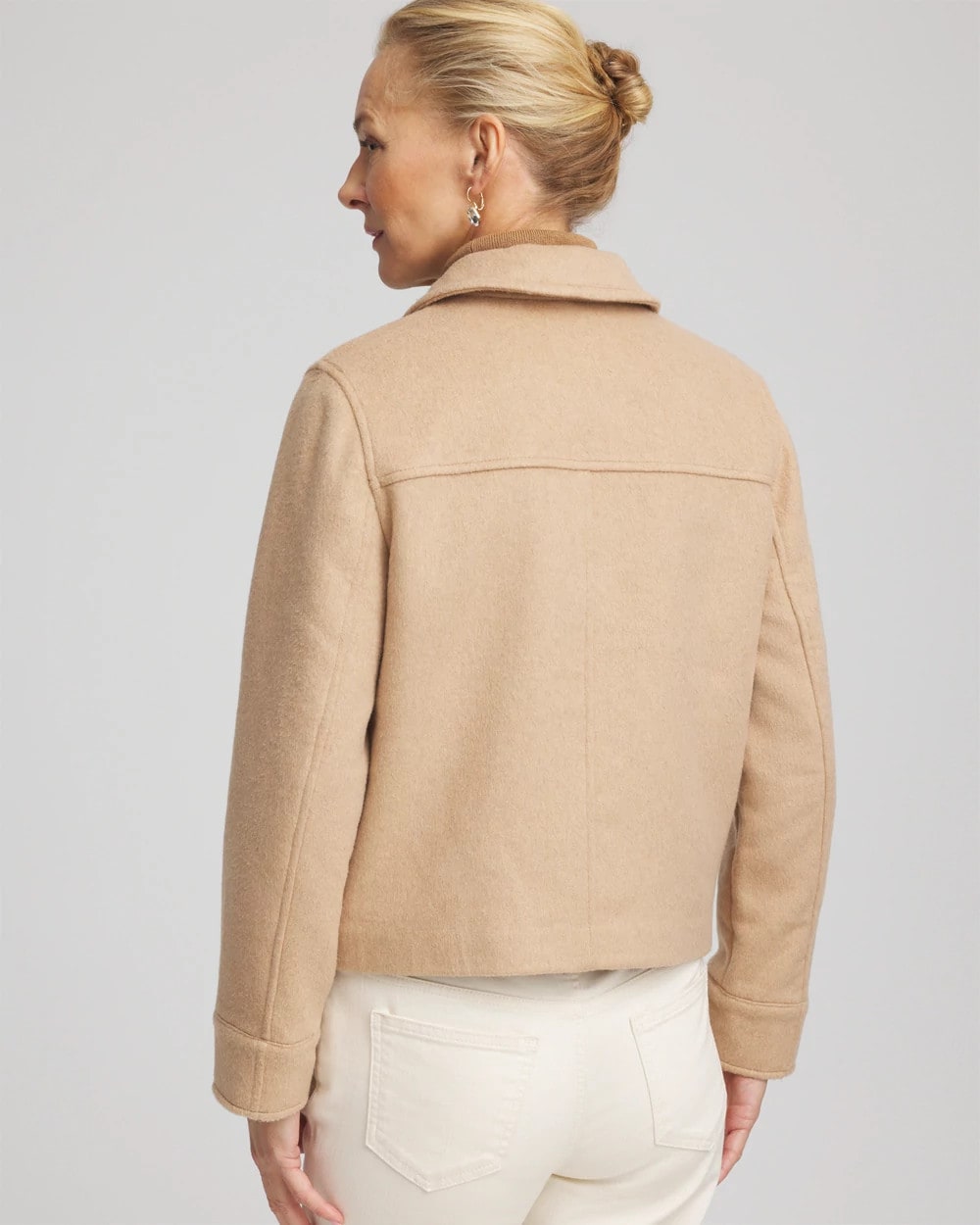 Chico's Embroidered Wool Chore Jacket Light Taupe Heather