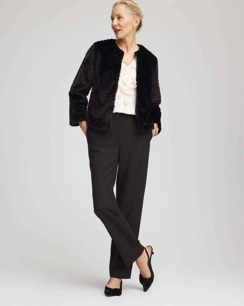 Chico's Pattern Fur Jacket Black