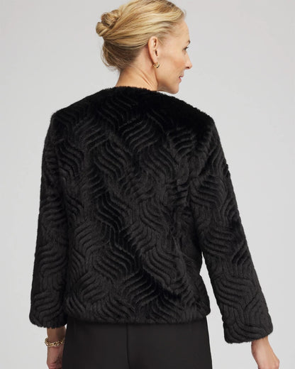Chico's Pattern Fur Jacket Black
