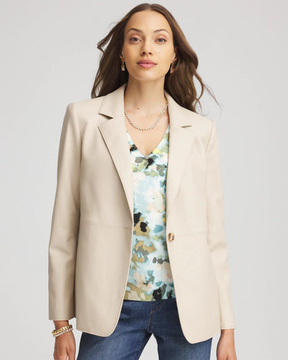 Chico's Faux Leather Blazer Ivory Wheat