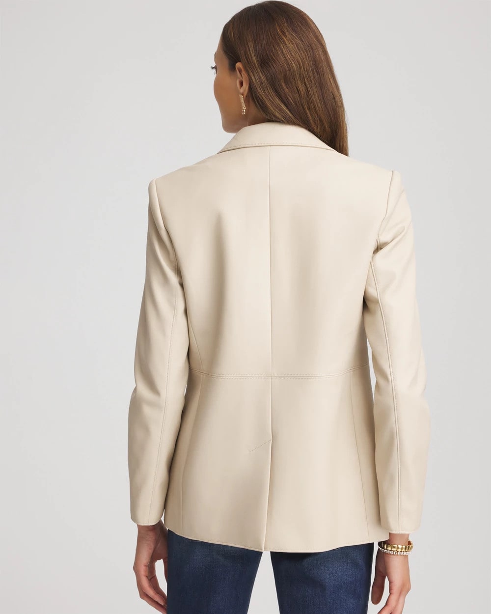 Chico's Faux Leather Blazer Ivory Wheat