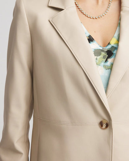 Chico's Faux Leather Blazer Ivory Wheat