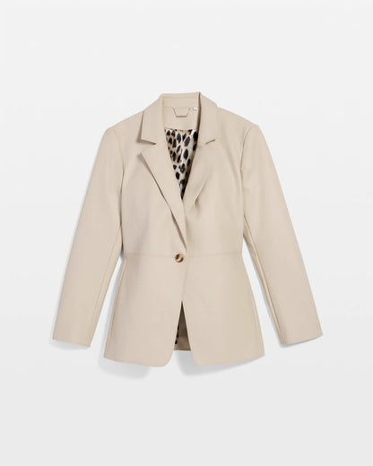 Chico's Faux Leather Blazer Ivory Wheat