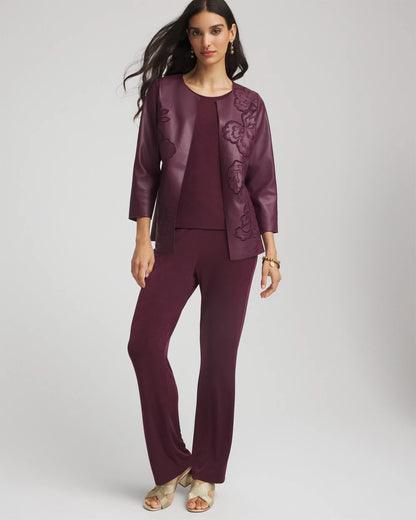 Chico's Travelers™ Collection Faux Leather Embroidered Jacket Blackened Burgundy