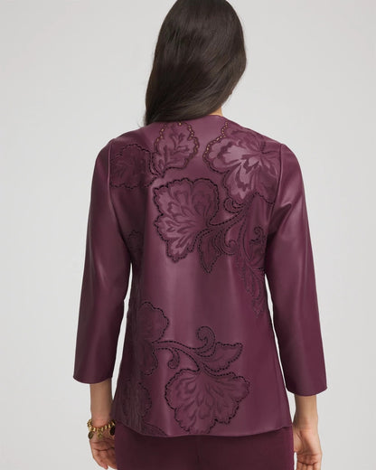 Chico's Travelers™ Collection Faux Leather Embroidered Jacket Blackened Burgundy