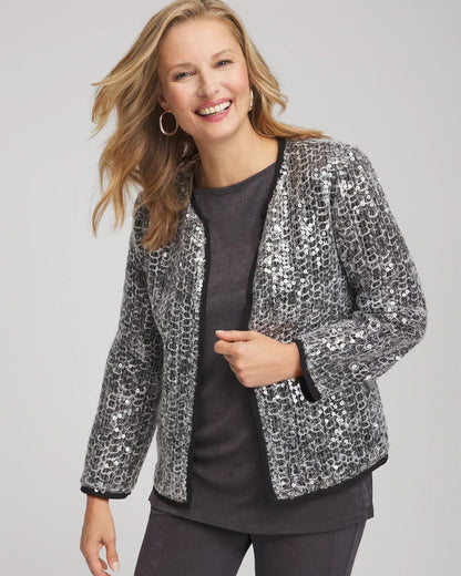 Chico's Travelers™ Collection Refined Sequins Netted Jacket Serene Gray
