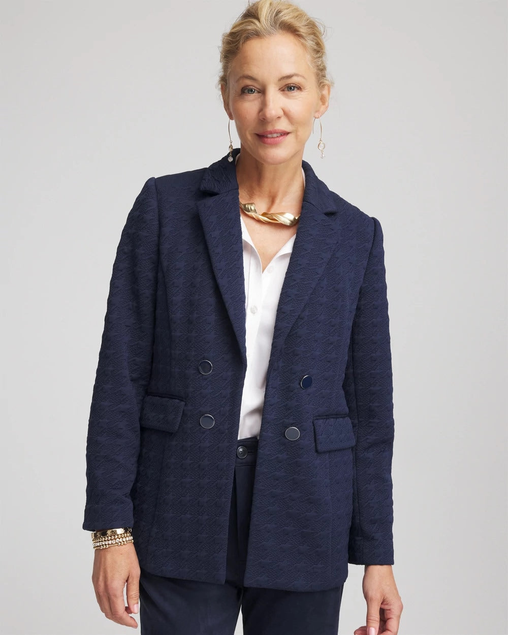 Chico's Textured Single-Breasted Knit Blazer Passport Blue