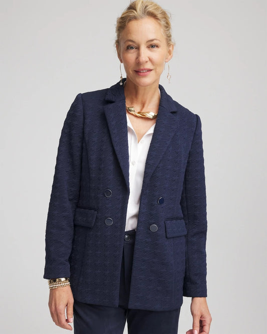 Chico's Textured Single-Breasted Knit Blazer Passport Blue