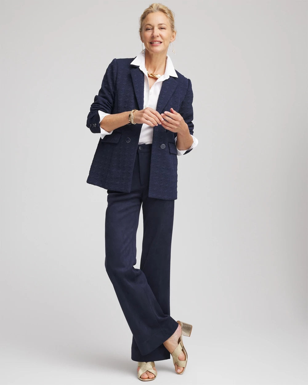Chico's Textured Single-Breasted Knit Blazer Passport Blue