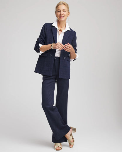Chico's Textured Single-Breasted Knit Blazer Passport Blue