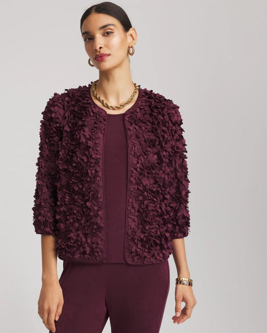 Chico's Travelers™ Collection Textured Rosette Jacket Blackened Burgundy