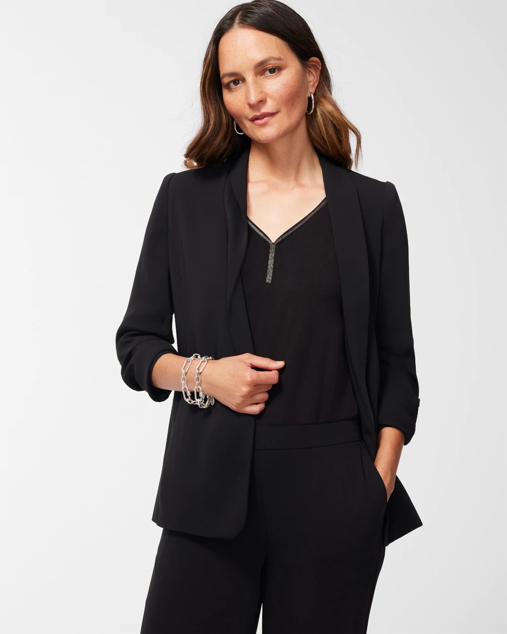 Chico's Ruched Sleeve Blazer Black