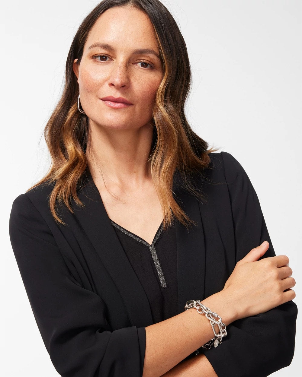 Chico's Ruched Sleeve Blazer Black