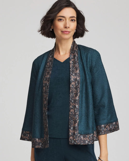 Chico's Travelers™ Collection Crystal Crushed Reversible Jacket Teal Shadow