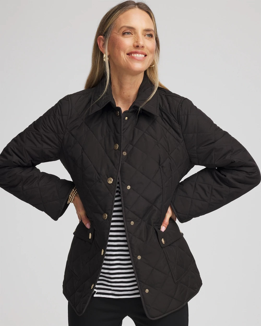 Chico's Quilted Barn Jacket Black